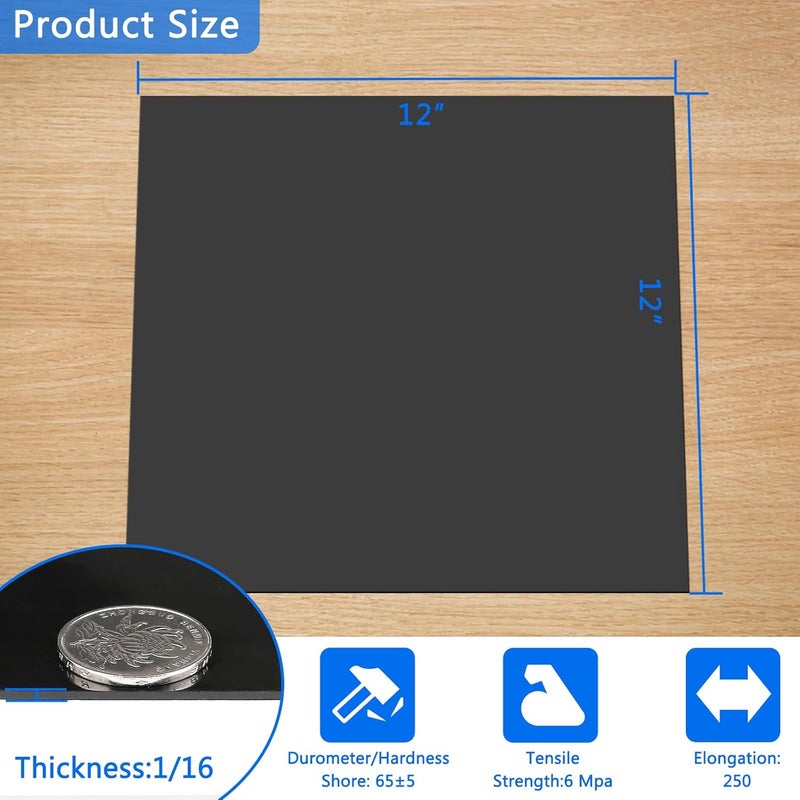 WochiTV Nitrile Rubber Sheet, 1/16" Thick x 12" Wide x 12" Long, Buna-N Shore A65 Hardness NBR Pad, Fuel Oil Resistant Rubber Gasket Material, Ideal for Seals Bumpers DIY Projetcts - Image 2